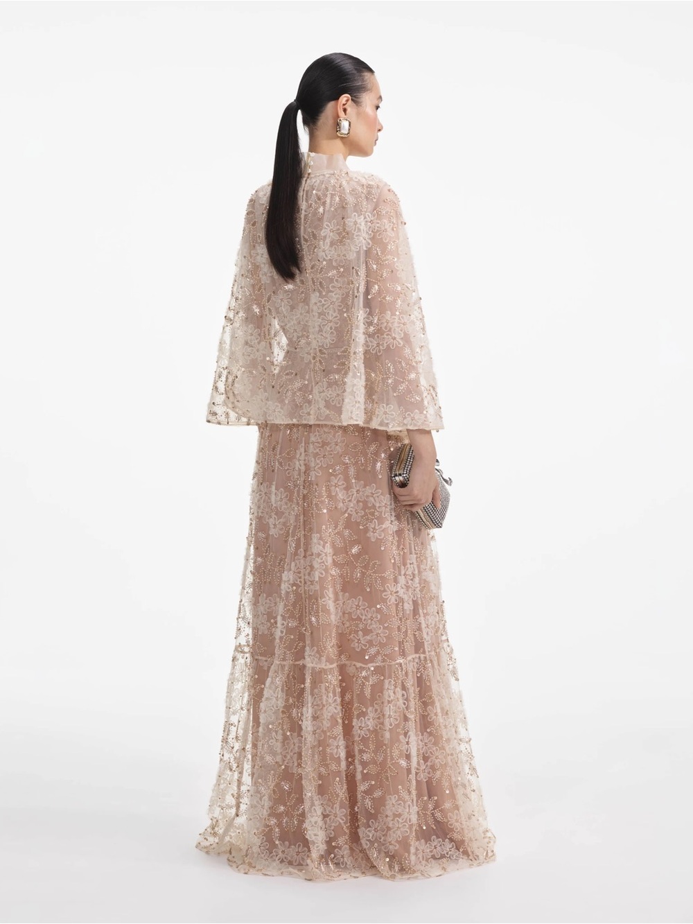 Self-Portrait EMBELLISHED CAPE MAXI DRESS with Bow Neck - Picture 4 of 9